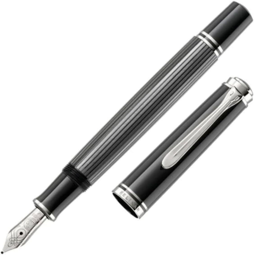 Pelikan Füllhalter Souverän 605 Stresemann, Schwarz-Anthrazit, Feder F (fein), hochwertiger Kolbenfü