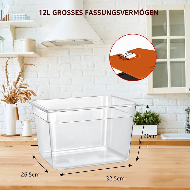 Sous Vide Behälter 12L, Sous Vide Container mit Deckel, Thermohülle und Rack, Multifunktionaler Tran