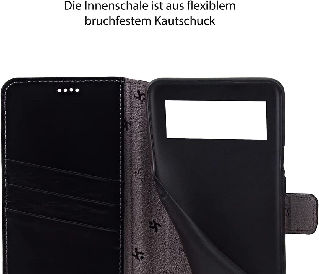 Suncase Book-Style Hülle kompatibel mit Google Pixel 7A 5G Leder Tasche (Slim-Fit) Lederhülle Handyt