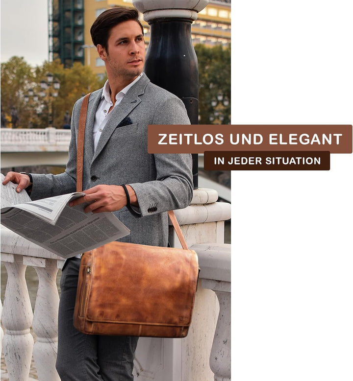STILORD 'Tom' Vintage Leder Umhängetasche für Studium Uni Büro Arbeit 15 Zoll Laptoptasche DIN A4 Sc