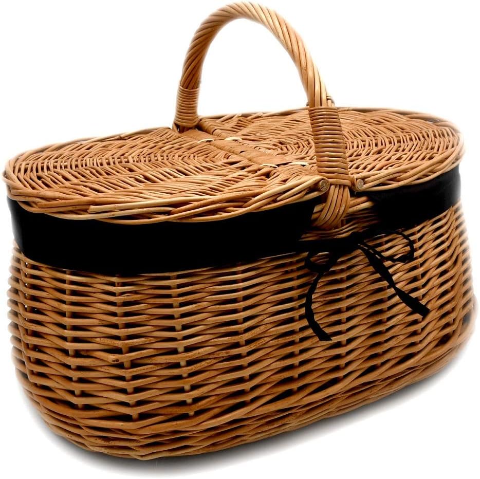 Rattankorb Weidenkorb Korb Picknickorb Stabiler Tragekorb mit 2 Deckeln aus Weide geflochten K1-030-