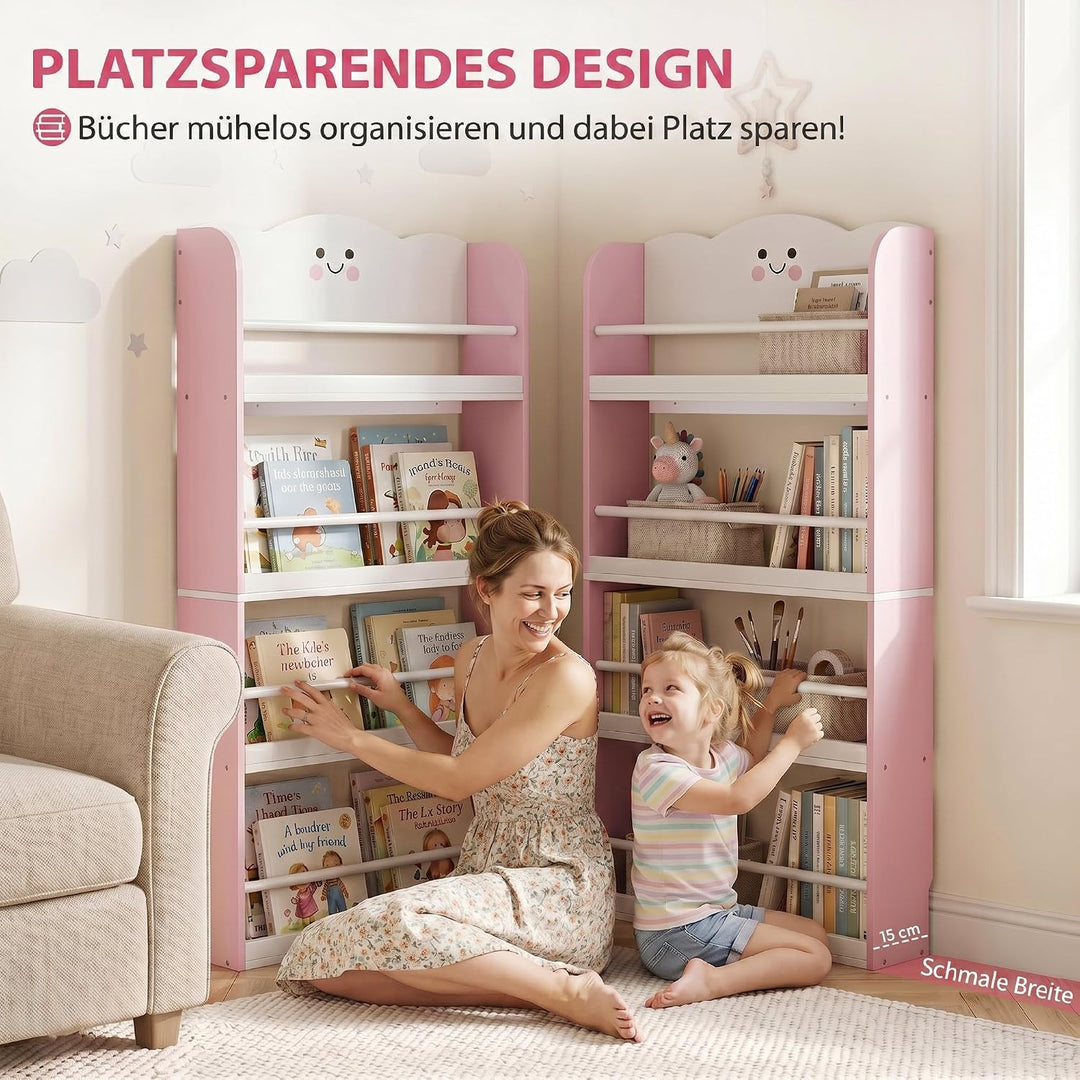 AIYAPLAY Bücherregal Kinder Wandregal mit 4 Etagen 60 x 15 x 120 cm Rosa | Zuckerwatte-Design, Spiel