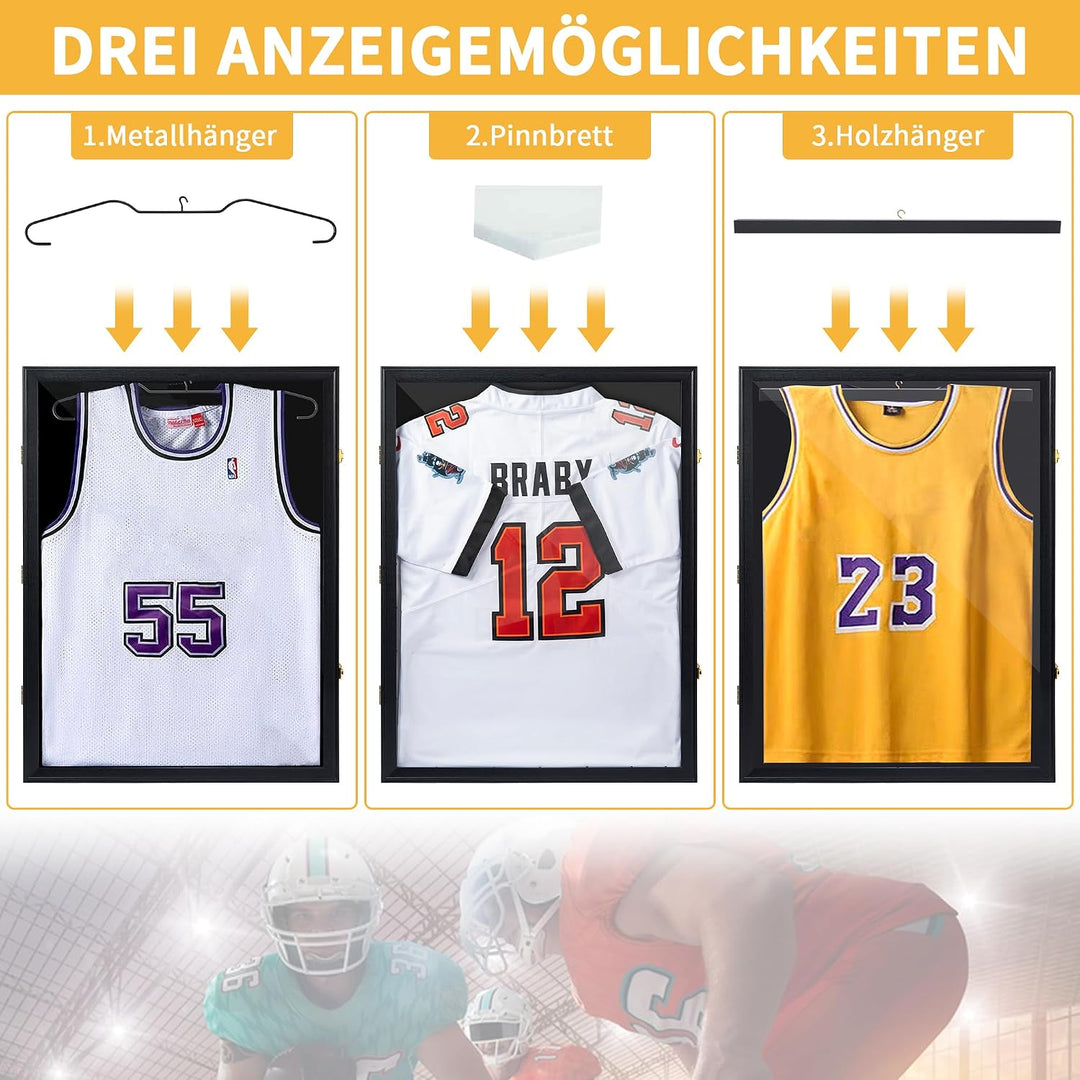 LASIK Trikotrahmen 60 x 80 CM, Objektrahmen für Fussballtrikot, 2 Sets | 3D Schwarzer Bilderrahmen f
