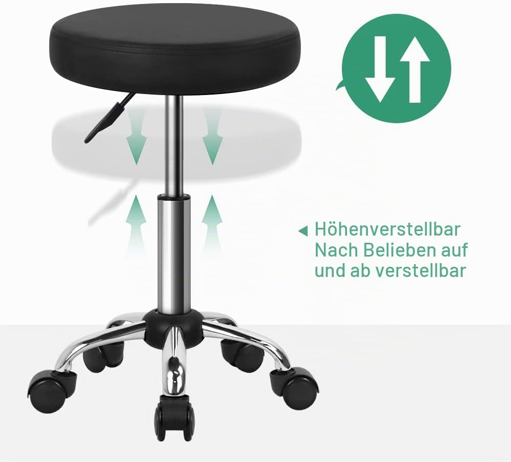 FURWOO Mehrzweck Rollhocker Rundhocker mit Rollen für Spa Verstellbarer Zeichenhocker (Schwarz), Sch