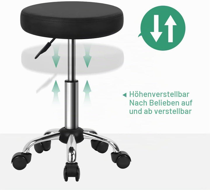 FURWOO Mehrzweck Rollhocker Rundhocker mit Rollen für Spa Verstellbarer Zeichenhocker (Schwarz), Sch
