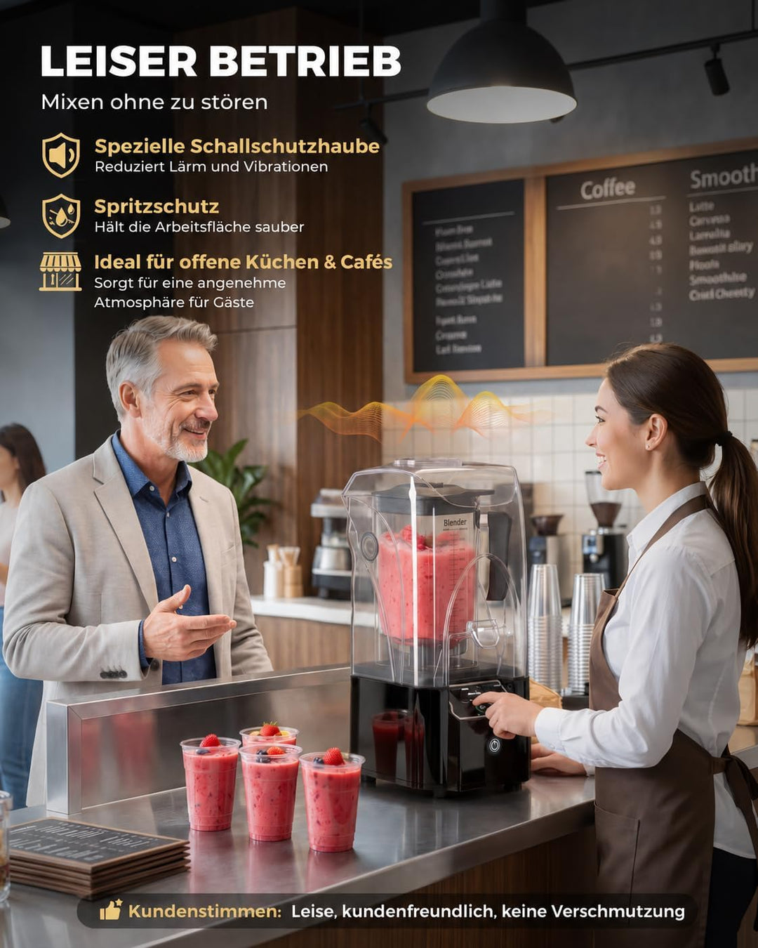 WantJoin Kommerzieller Mixer mit Schallschutzhaube 2.2L Leise Professioneller Smoothiemaker 2200W Ho