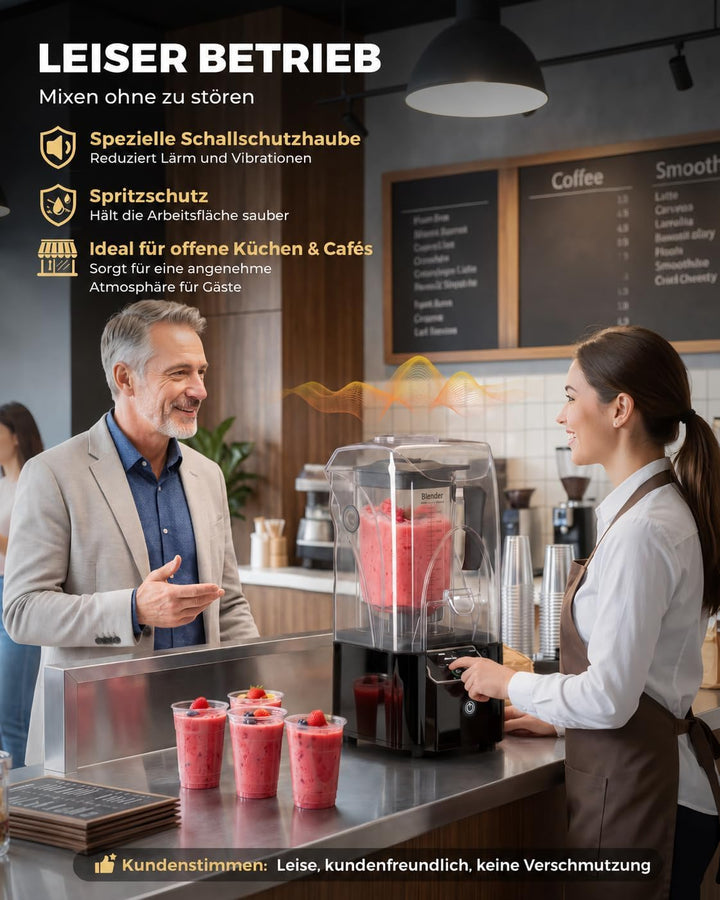 WantJoin Kommerzieller Mixer mit Schallschutzhaube 2.2L Leise Professioneller Smoothiemaker 2200W Ho