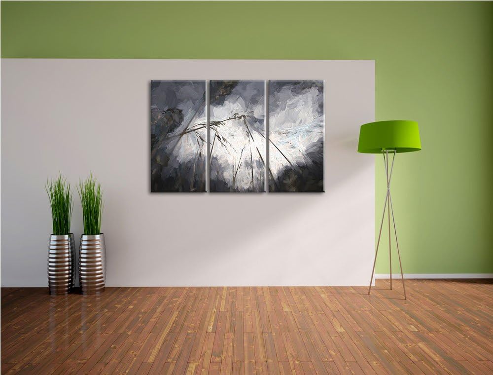 Düsteres Gras vorm Regen Spezial 3-Teiler Leinwandbild 120x80 Bild auf Leinwand, XXL riesige Bilder