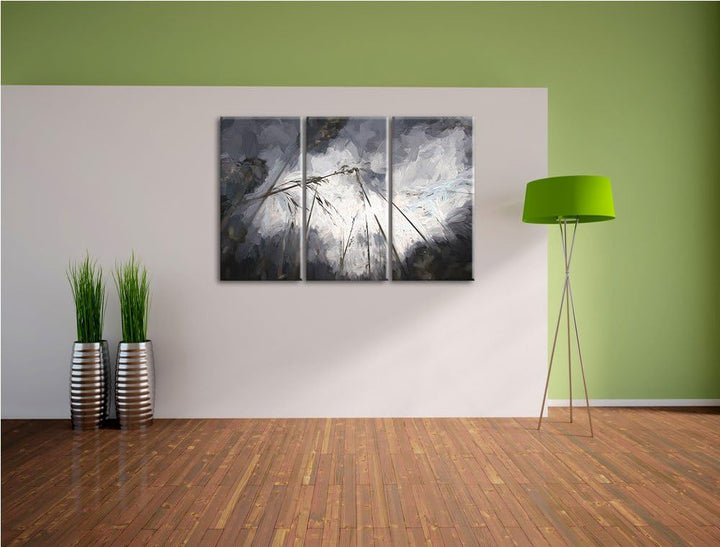 Düsteres Gras vorm Regen Spezial 3-Teiler Leinwandbild 120x80 Bild auf Leinwand, XXL riesige Bilder