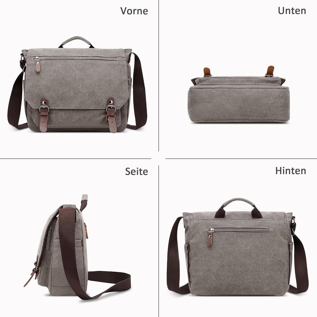DORRISO Herren Umhängetasche Gross Messenger Bag 14 zoll Laptoptasche für Herren mit Griff Vintage S