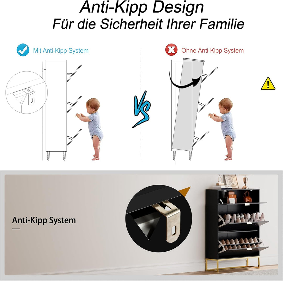 UEV Schuhschrank mit 2 Klappen und 1 Schublade Schuhablage Schuhkommode Schuhregal Schuhkipper Platz