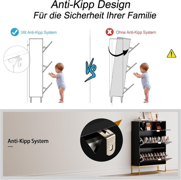 UEV Schuhschrank mit 2 Klappen und 1 Schublade Schuhablage Schuhkommode Schuhregal Schuhkipper Platz