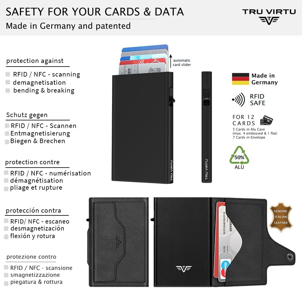 Tru Virtu® Karten-Portemonnaie Click & Slide Coin Pocket Nappa Black/Black I Kreditkartenetui I Kart