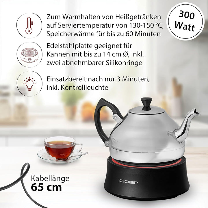 Cloer 6700 Elektrisches Stövchen, Warmhalteplatte für Tee &amp; Heissgetränke | Heizelement im Stein, Ed