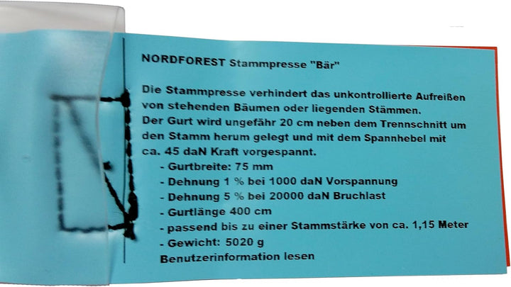 Nordforest Gurt-Stammpresse Bär - Mehr Sicherheit beim Baumfällen - Gurtlänge 4 m - Bruchlast 20 to