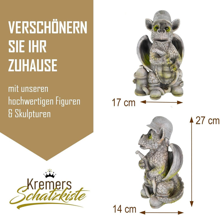 Kremers Schatzkiste Drachenkind Feuerwehrmann Drache Figur Gargoyle Gartenfigur