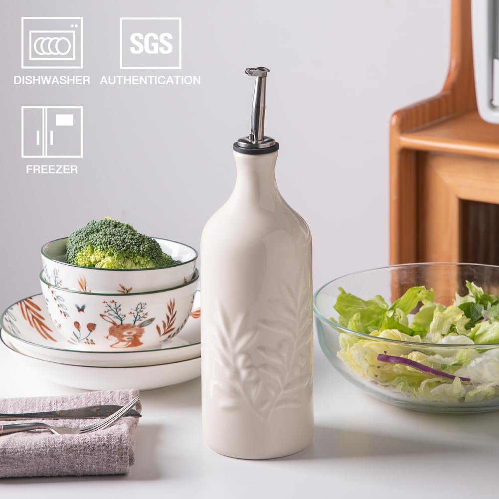 Sweejar Home Keramische Olivenölspenderflasche, 570ml Relief Opaque Oil Cruet schützt Öl, um Oxidati