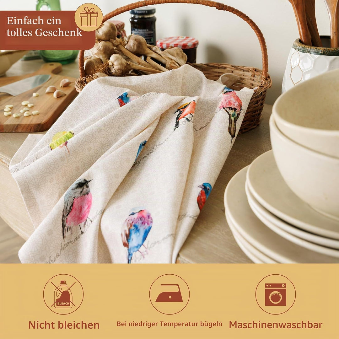 Maison d' Hermine Birdies On Wire 100% Baumwolle 2er-Set Küchentücher 50 cm x 70 cm Multicolor 3er-S