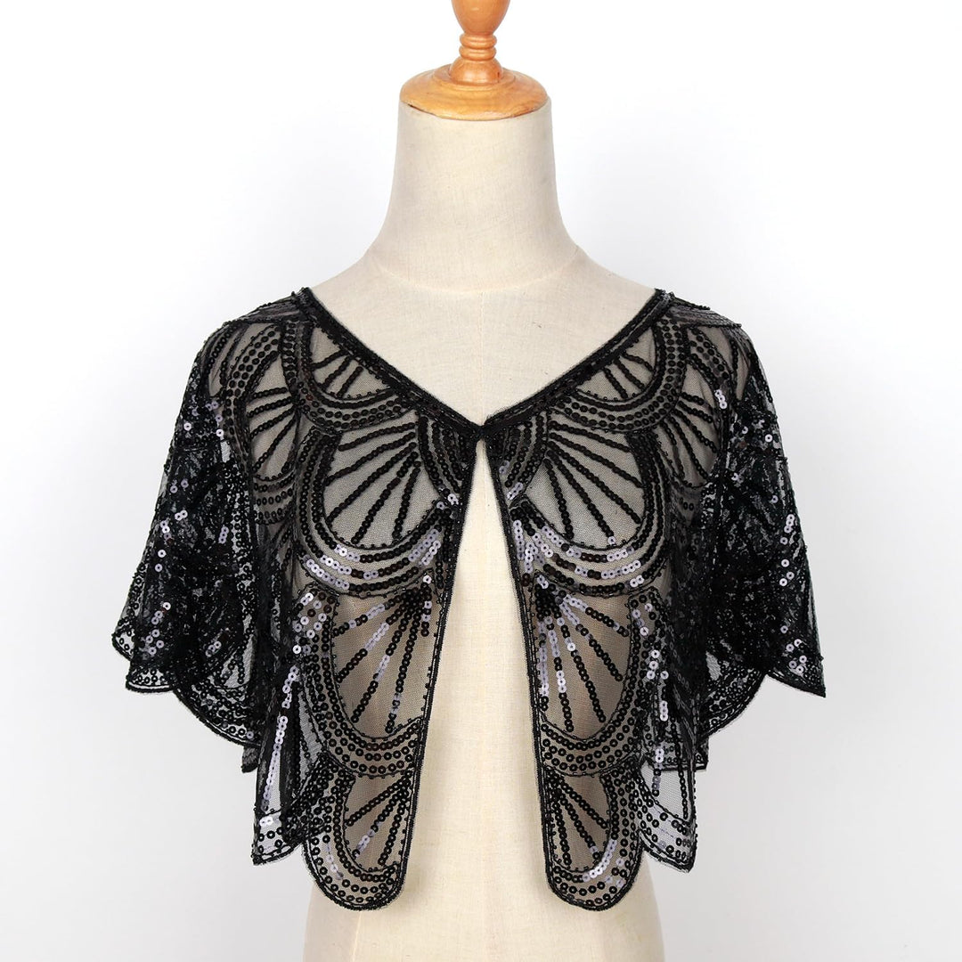 keland Damen Festlich Pailletten Umhang Schal Schultertuch Stola Tuch für Abendkleid Z-schwarz, Z-sc
