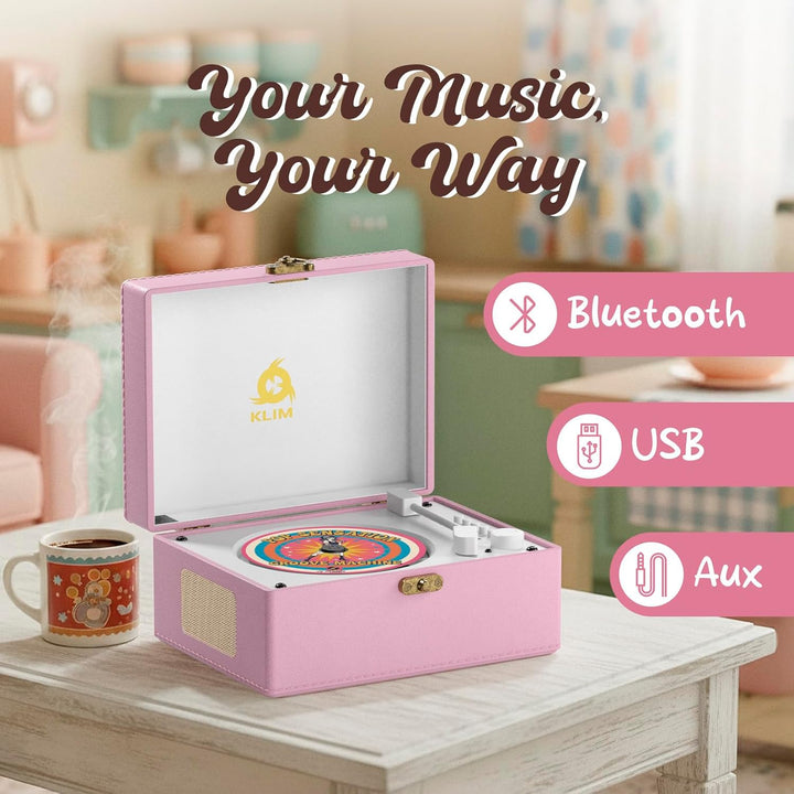 KLIM Retro CD Player – Tragbarer CD-Player mit Lautsprecher, Bluetooth-Empfänger, AUX, USB, Akku, Re