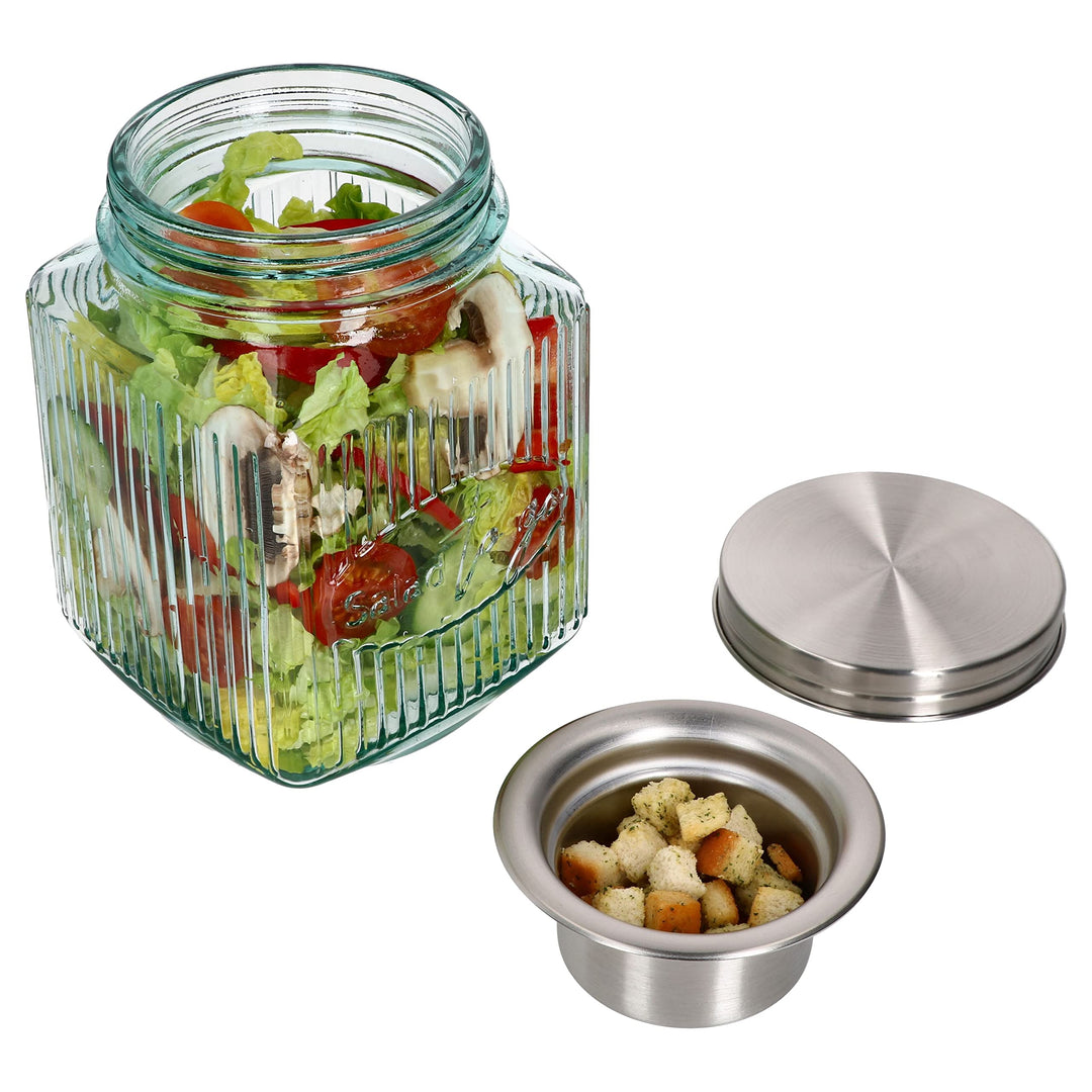MamboCat 3tlg Set Salat to Go Vorratsglas 1 L I Aufbewahrungsbehälter für Salat I 100% recyceltes Gl
