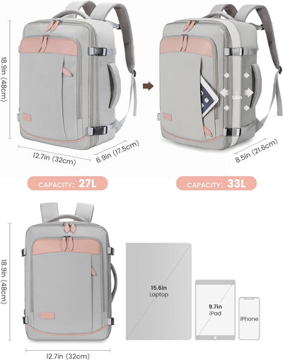 LOVEVOOK Handgepäck Reiserucksack, Erweiterbarer Rucksack Handgepäck Flugzeug, Laptop Rucksack für 1