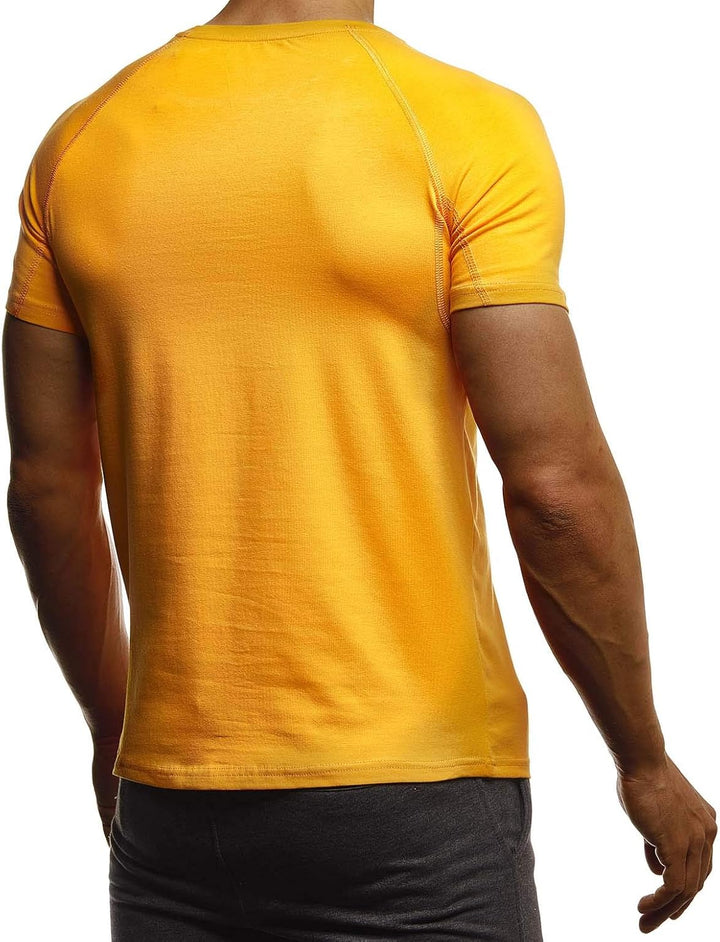 Leif Nelson Gym Herren Fitness T-Shirt Slim Fit Moderner Männer Bodybuilder Trainingsshirt Kurzarm T