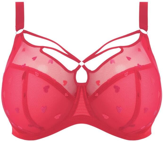 ELOMI Damen Sachi Strappy Underwire Bra Plunge-BH, Durchsichtig 32HH Rotes Konfetti, 32HH Rotes Konf