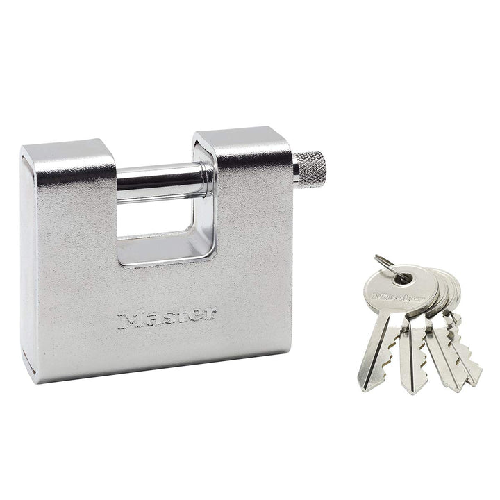 Master Lock 680EURD Rechteckiges Vorhängeschloss aus gehärtetem Stahl mit Schlüssel, Grau, 8 x 9,5 x