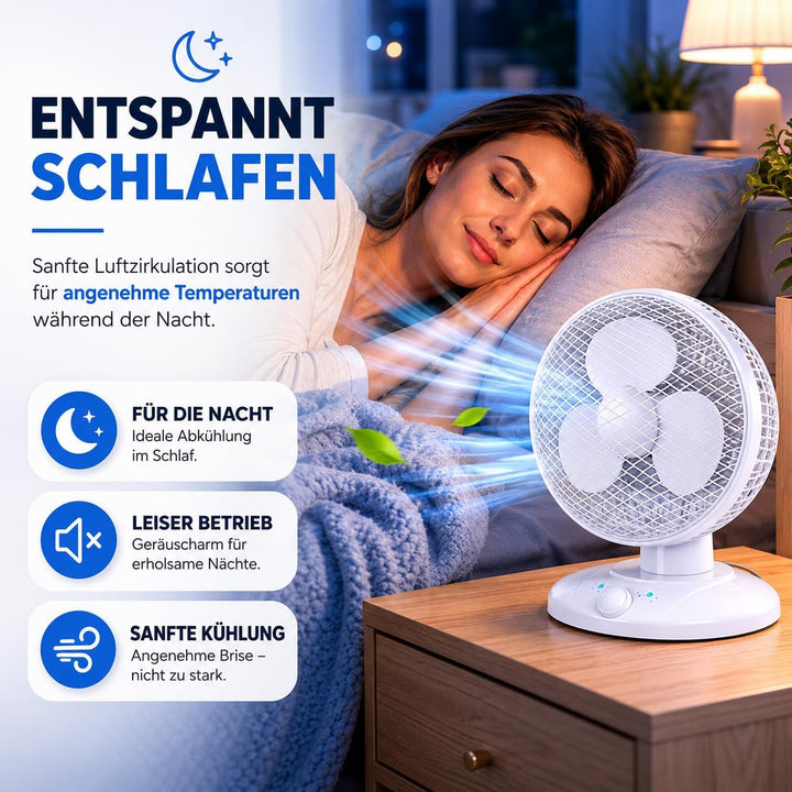 Leiser Tischventilator (30 cm) mit 90° Schwenkfunktion Ventilator – tragbares Design, 3 Leistungsstu