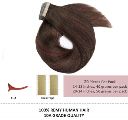 HotLulana Tape Extensions Echthaar Balayage Schokoladenbraun mit Dunkelrotbraun（#4/4/33) Tape in Ext
