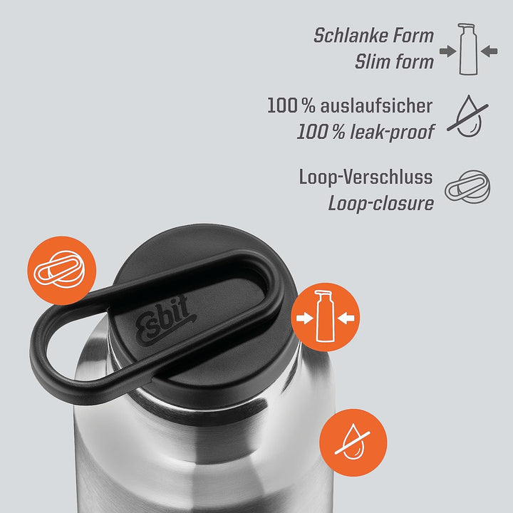 Esbit Isolierflasche Pictor | Edelstahl | BPA-Frei | Schwarz, Silber | 0,75L & mehr | Wasser, Fahrra