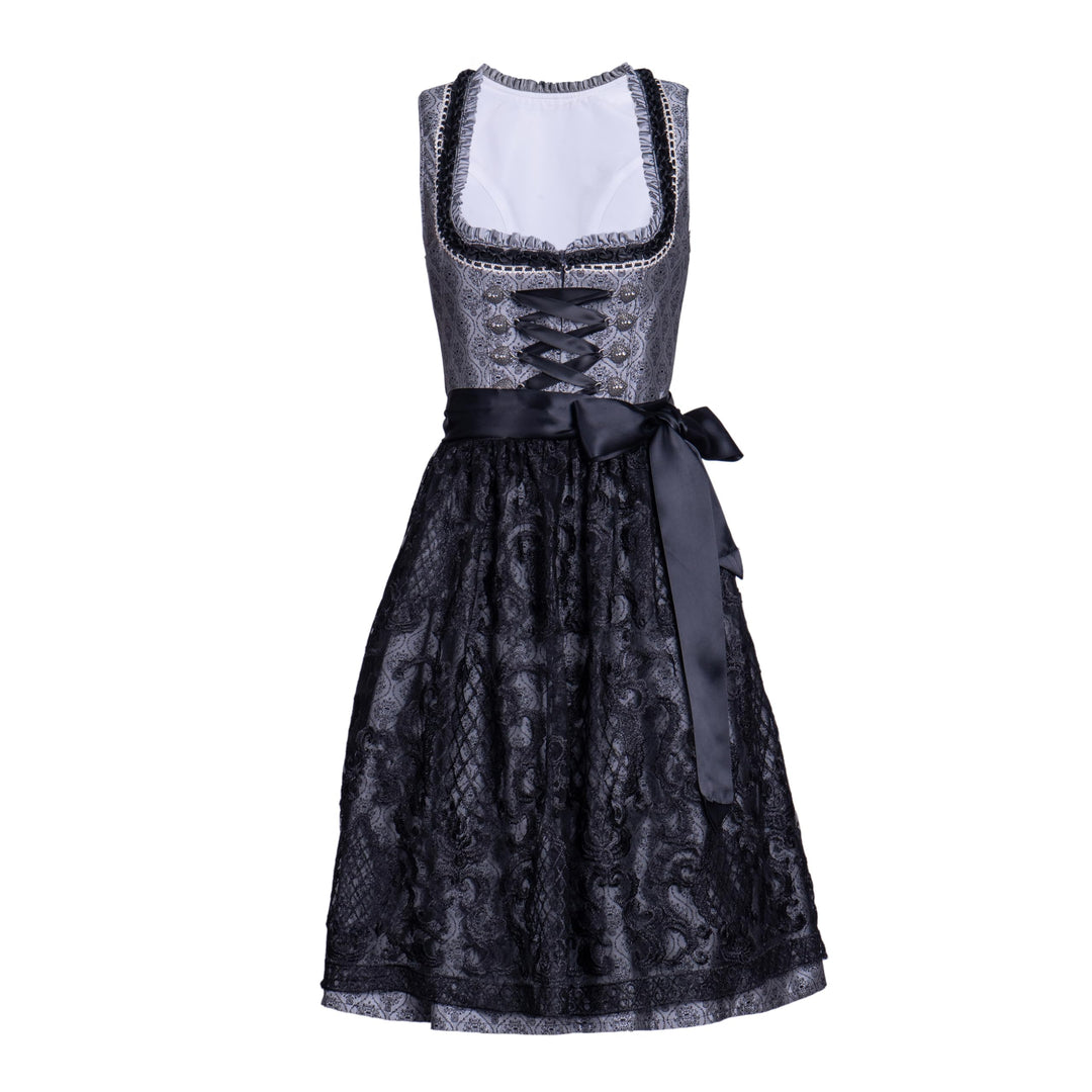 Dirndlparty Dirndl Schwarz Trachtenkleid Dirndl Damen Midi mit Spitzenschürze, 60cm Knielang Dunkel