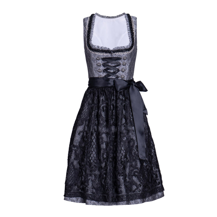 Dirndlparty Dirndl Schwarz Trachtenkleid Dirndl Damen Midi mit Spitzenschürze, 60cm Knielang Dunkel