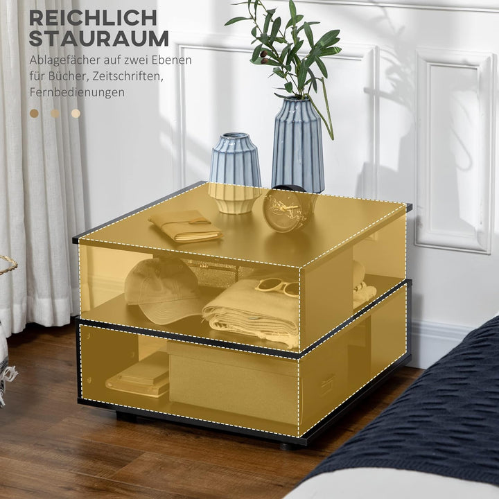 HOMCOM Beistelltisch mit 3 Regalen, Couchtisch mit verstellbaren Füssen, Nachttisch, Sofatisch für W