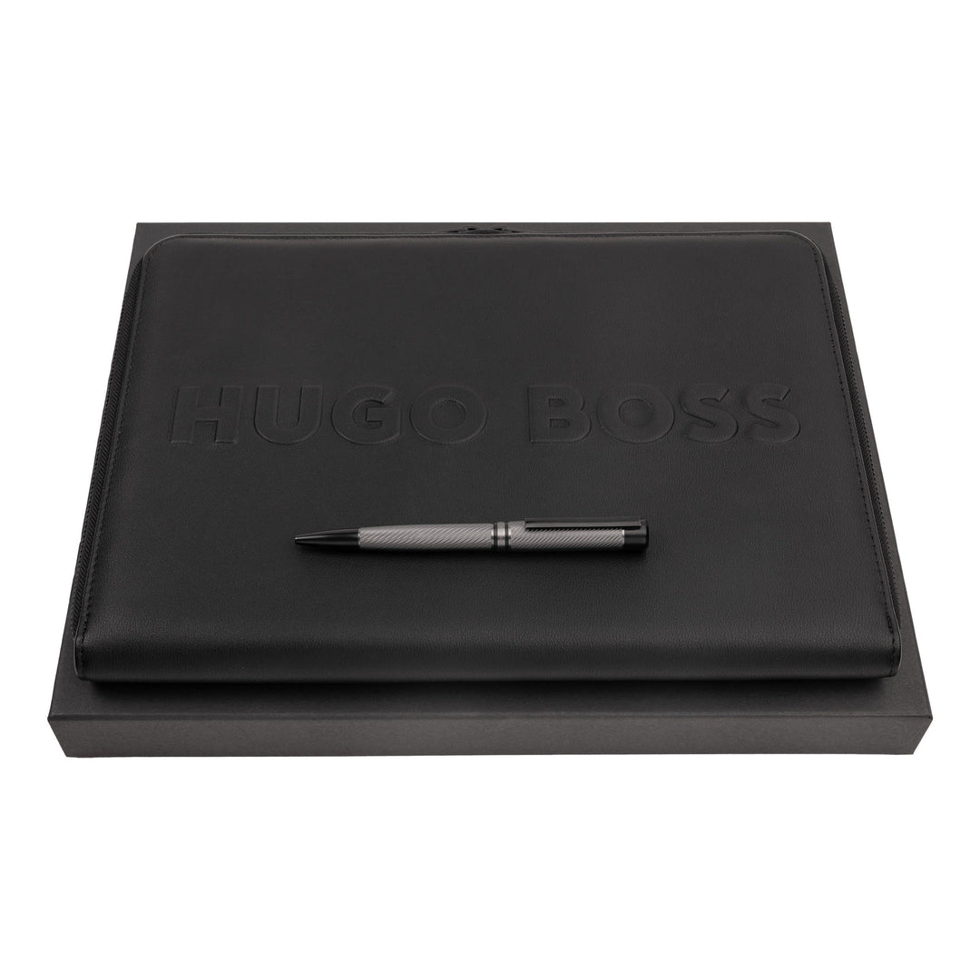 Hugo Boss Schreib-Set Kugelschreiber Filament und A4 Konferenzmappe Label Black in der Geschenkbox,