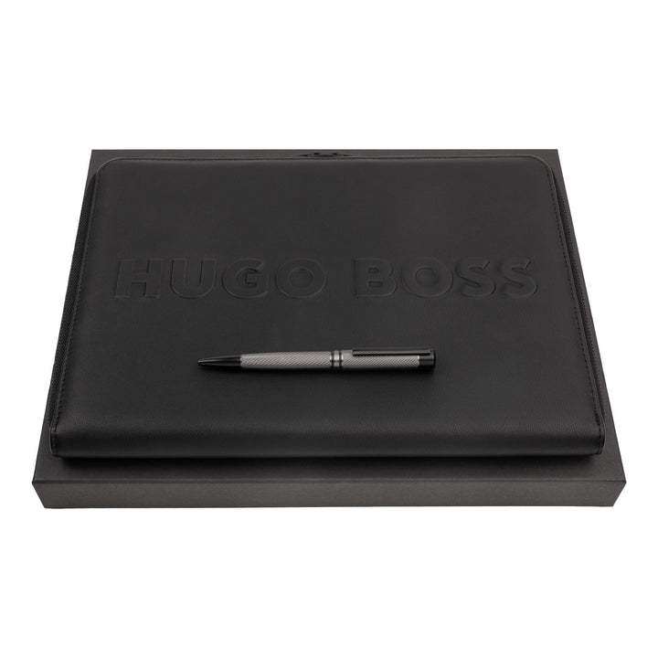 Hugo Boss Schreib-Set Kugelschreiber Filament und A4 Konferenzmappe Label Black in der Geschenkbox,