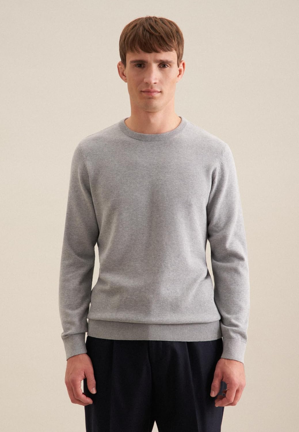 Seidensticker Herren Pullover - Regular Fit - Rundhalsausschnitt - Langarm - 100% Baumwolle L Grau,