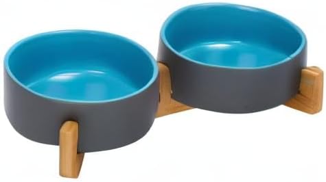 SPUNKYJUNKY Hundenapf Keramik Doppel Futternapf Katzennapf Wassernapf Fressnapf mit Bambus Ständer f