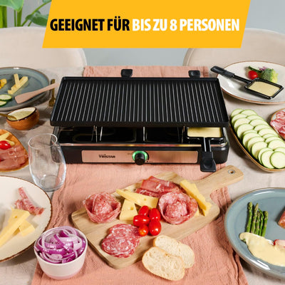 Tristar Raclettegerät RA-2748 – 3-in-1 – Raclette/Kochstein/Grill/Teppanyaki – Für 8 Personen – 1400