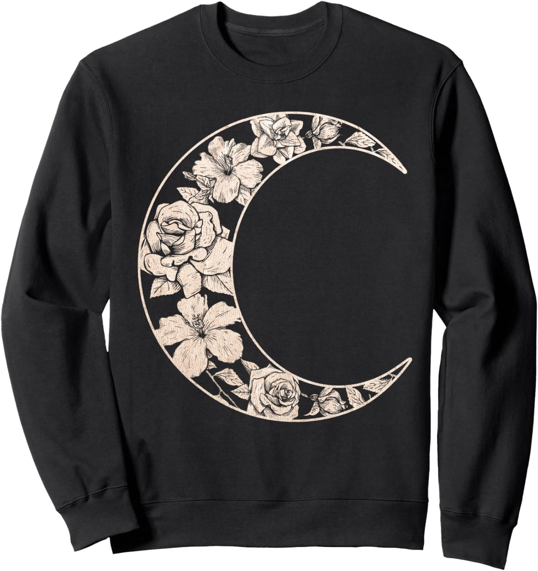 Trendy Floral Moon Outline Sweatshirt