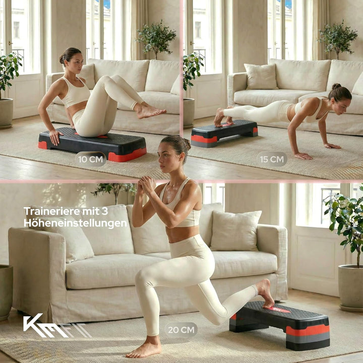 KM-Fit Fitness Stepper | Steppbrett Aerobic Stepper für zuhause | Step-Bench 3-fach höhenverstellbar