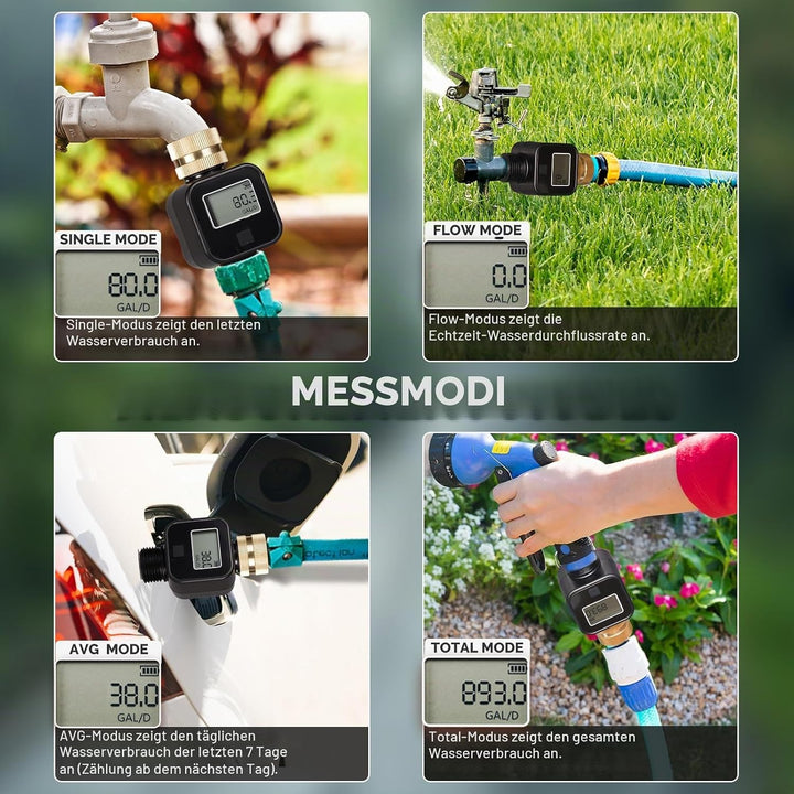 Messing-Wasserdurchflussmesser mit LCD – genaue Gallonen-/Liter-Messung für Poolfüllung, Wohnmobil-T