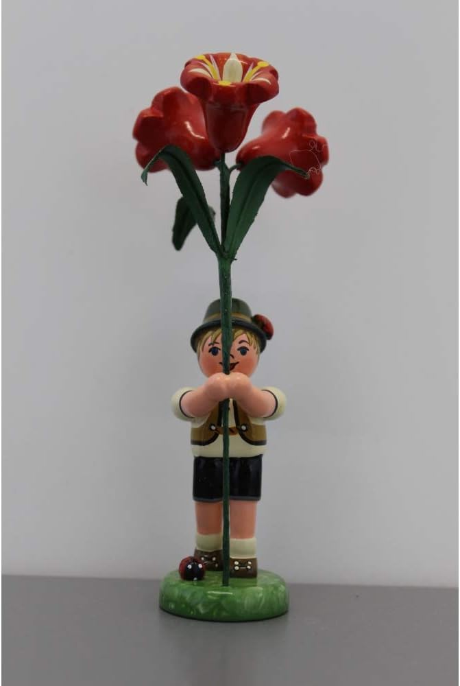 Kleine Figuren & Miniaturen Blumenkind Junge mit Amarylis - 11cm - Hubrig Volkskunst