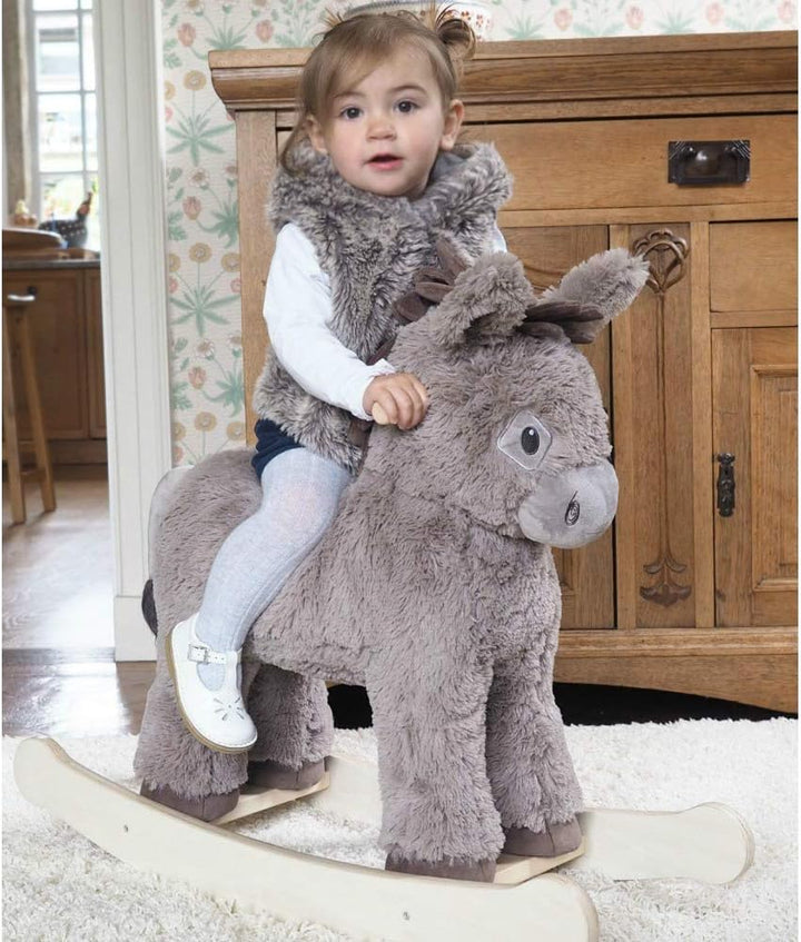 Little Bird Told Me Norbert Rocking Horse Donkey Sturdy Wooden Frame &amp; Plush Soft Tufted Coat to Rid