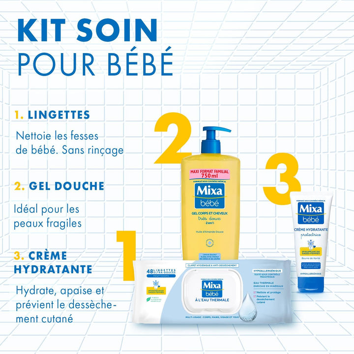 Mixa Babytücher mit Thermalwasser, 4 x 48 Tücher: hypoallergen, reinigt sanft Reinigungstücher mit T