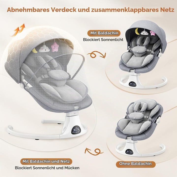 Verstellbare Rückenlehne Babyschaukel, Bluetooth Elektrisch Babywippe Mit Abnehmbares Kissen und Abn