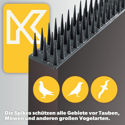 KADAX Vogelabwehr aus Kunststoff, 51 x 4 x 3,5 cm, Tierabwehr, 3-reihig, Spikes für Katze, Marder, T