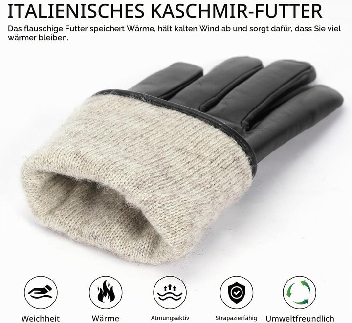 BISON DENIM leder handschuhe damen-Kaschmirverkleidung, Touchscreen und Winterhandschuhe Schwarz S,