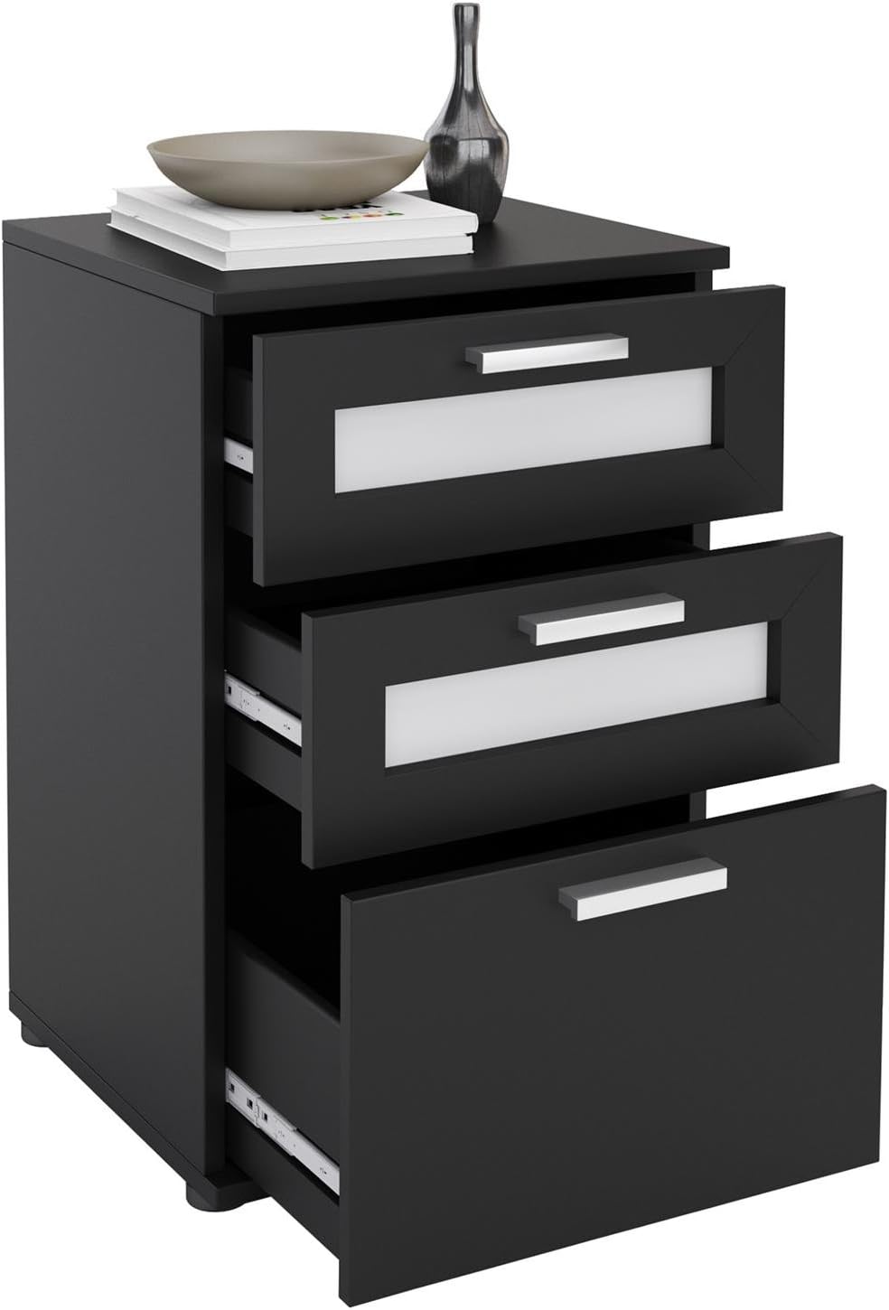 CARO-Möbel Nachttisch für Boxspringebtt Nachtschrank Nachtkommode MARIKE in schwarz, mit 3 Schublade